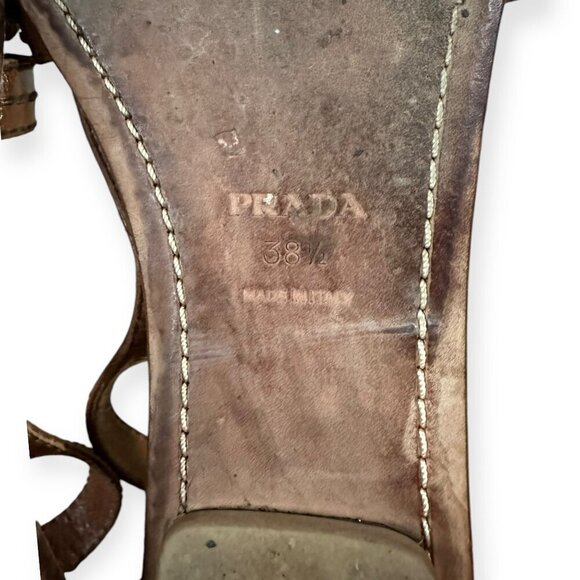 Prada Flat Gladiator Sandals, Brown Leather, Size 38.5 EU, with a Dust Bag - Picture 9 of 11
